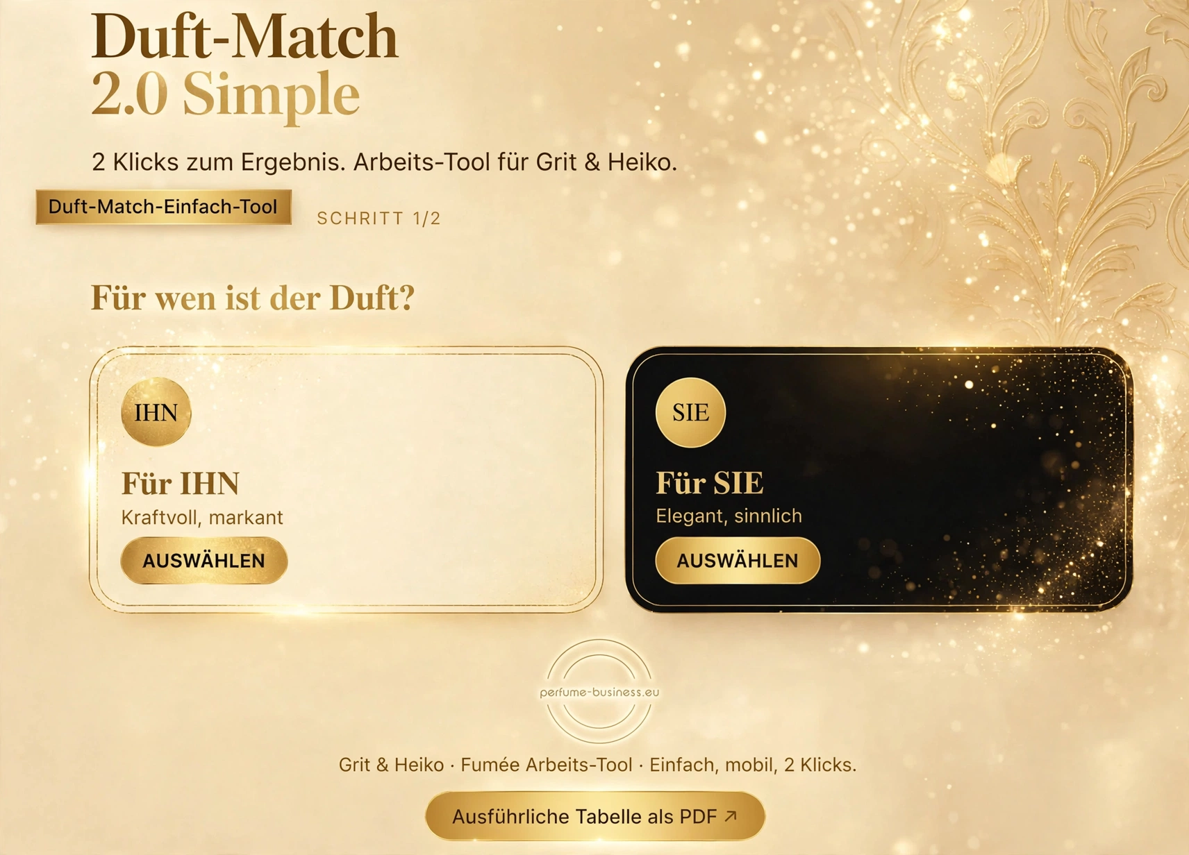 Duft-Match Arbeits-Tool: Auswahl für IHN oder SIE in zwei Klicks